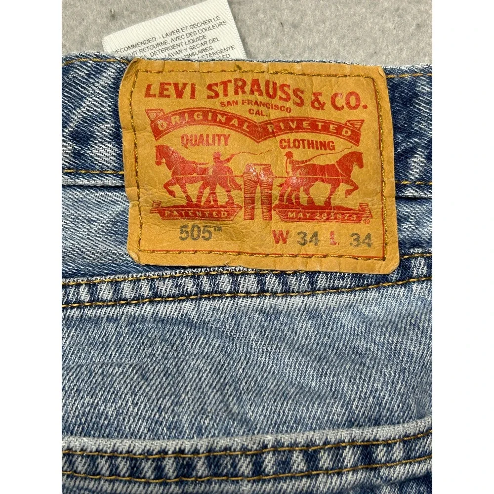Levi's 505 Regular Fit Cotton Denim Light Wash Blue W34 L34 Mens